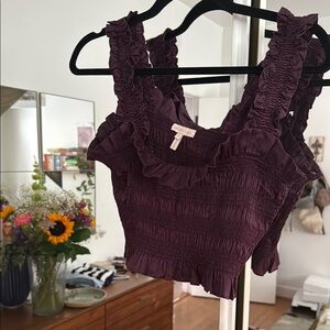 Rebecca Taylor Deep Purple Ruched Tank Top